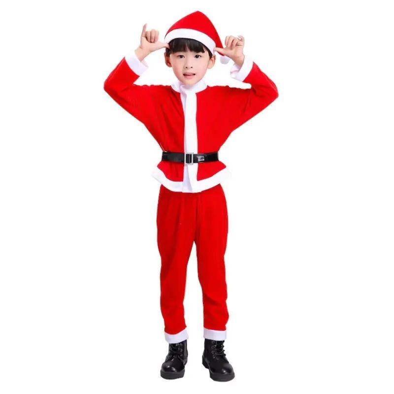 Kids Christmas Santa Costume Classic Red Holiday RolePlay Outfit For Boys Girls 5