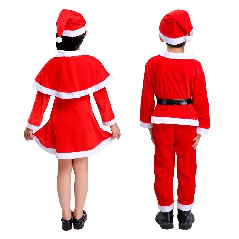 Kids Christmas Santa Costume Classic Red Holiday RolePlay Outfit For Boys Girls 3