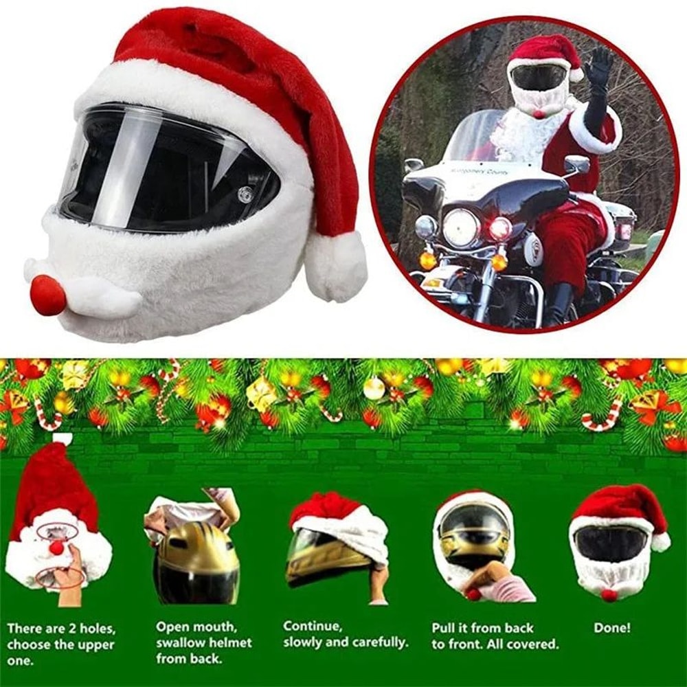 Festive Santa Claus Motorcycle Helmet Cover For Bikes Scooters 0