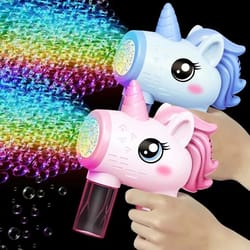unicorn electric bubble gun toy with lights – automatic bubble blower for kids outdoor fun