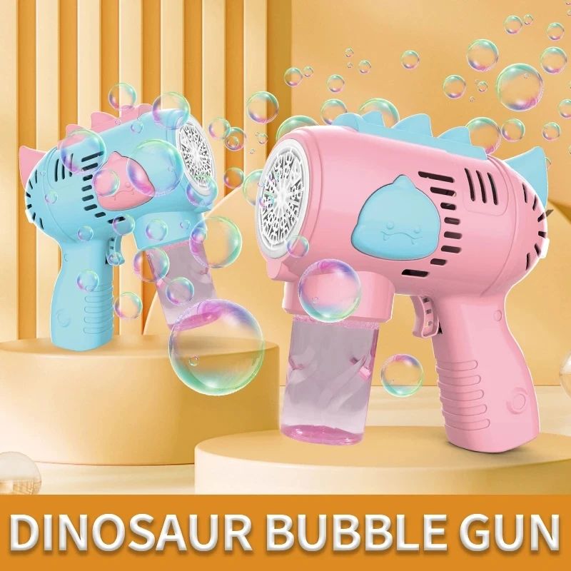 Dinosaur Bubble Gun Automatic Bubble Machine With Lights Light Up Bubble Blower For Kids Outdoor F 0