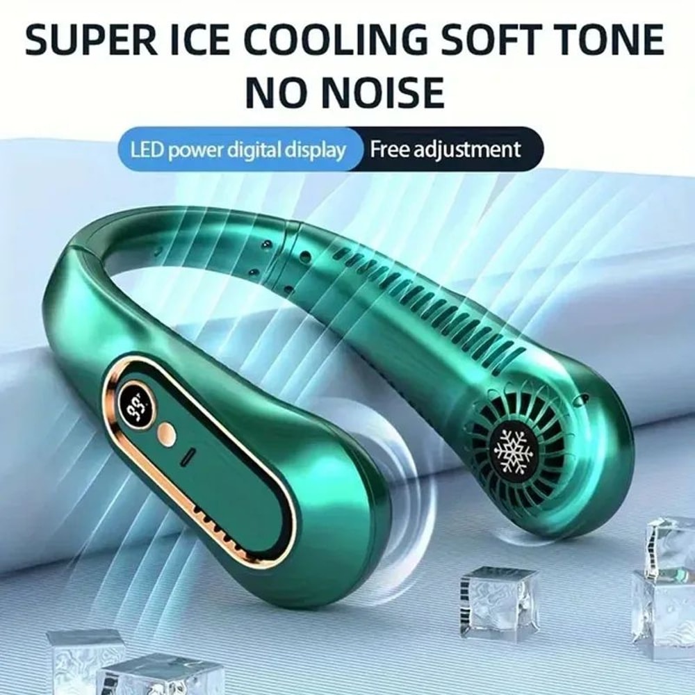 Bladeless Portable Neck Fan With Digital Display USB Rechargeable HandsFree Neckband Cooler 0