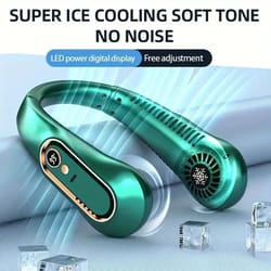 bladeless portable neck fan with digital display – usb rechargeable hands-free neckband cooler