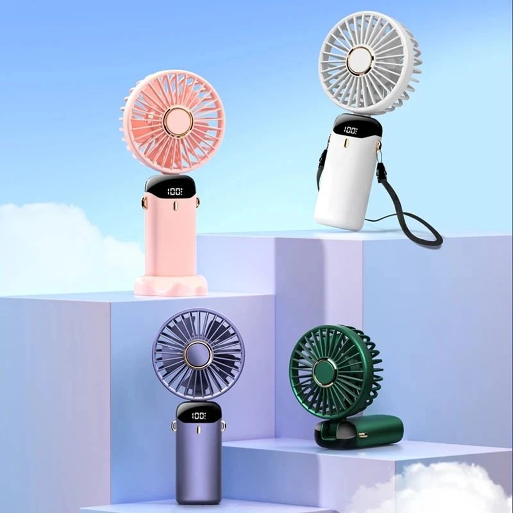 Foldable Handheld Fan With Phone Stand Display 5Speed USB Rechargeable Mini Fan For Travel Daily 5