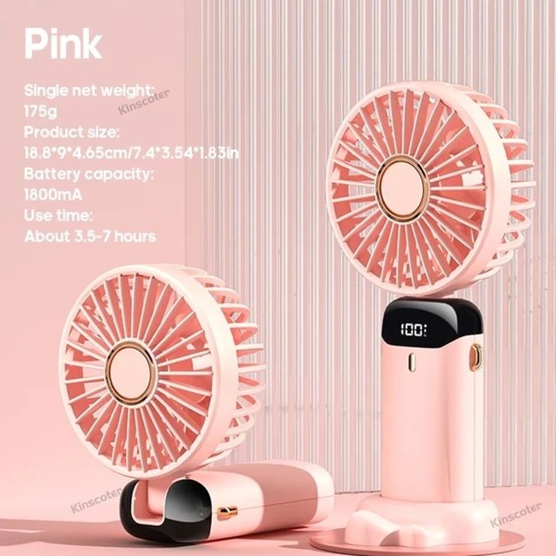 Foldable Handheld Fan With Phone Stand Display 5Speed USB Rechargeable Mini Fan For Travel Daily 9
