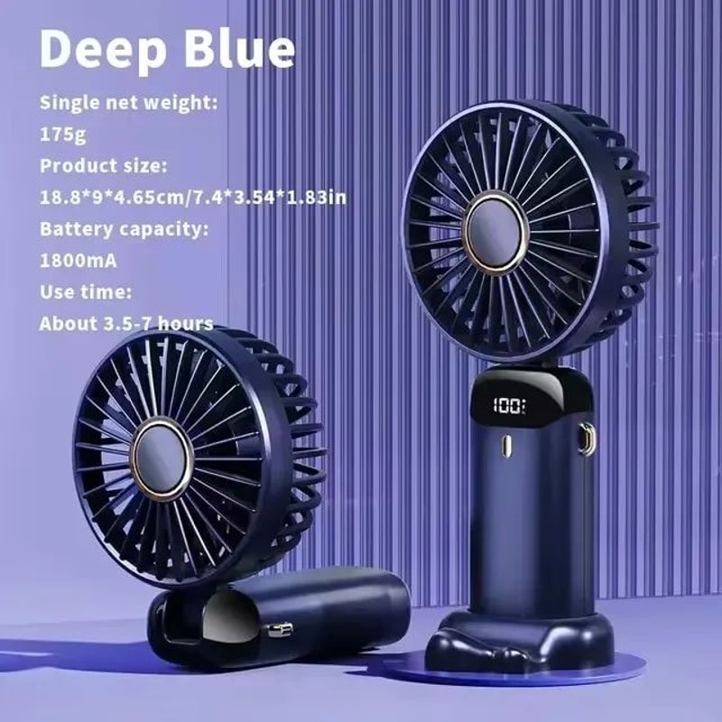 Foldable Handheld Fan With Phone Stand Display 5Speed USB Rechargeable Mini Fan For Travel Daily 10