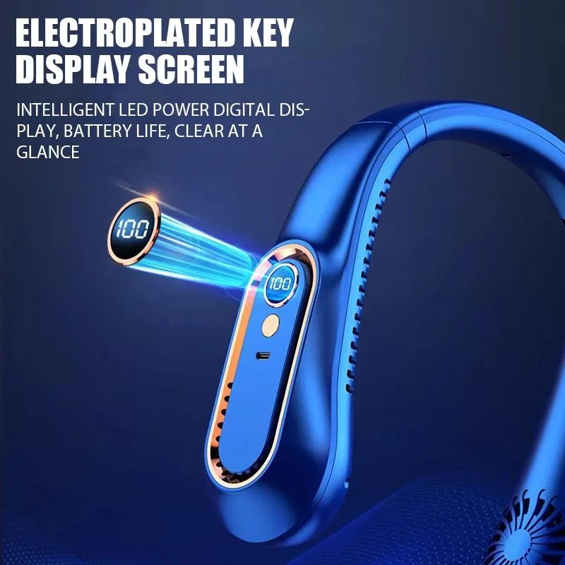 Portable Neck Fan With LED Display 5Speed Bladeless Personal Cooling Fan Rechargeable HandsFree 2
