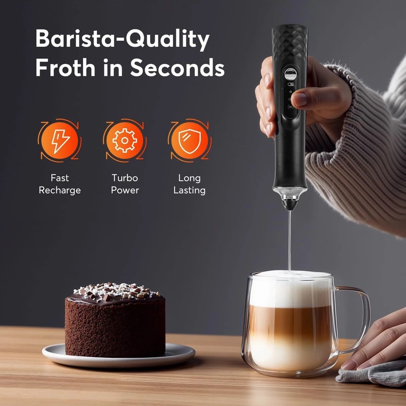Rechargeable Handheld Milk Frother Wand 3Speed Coffee Frother For Latte Foam And Drink Mixing 4