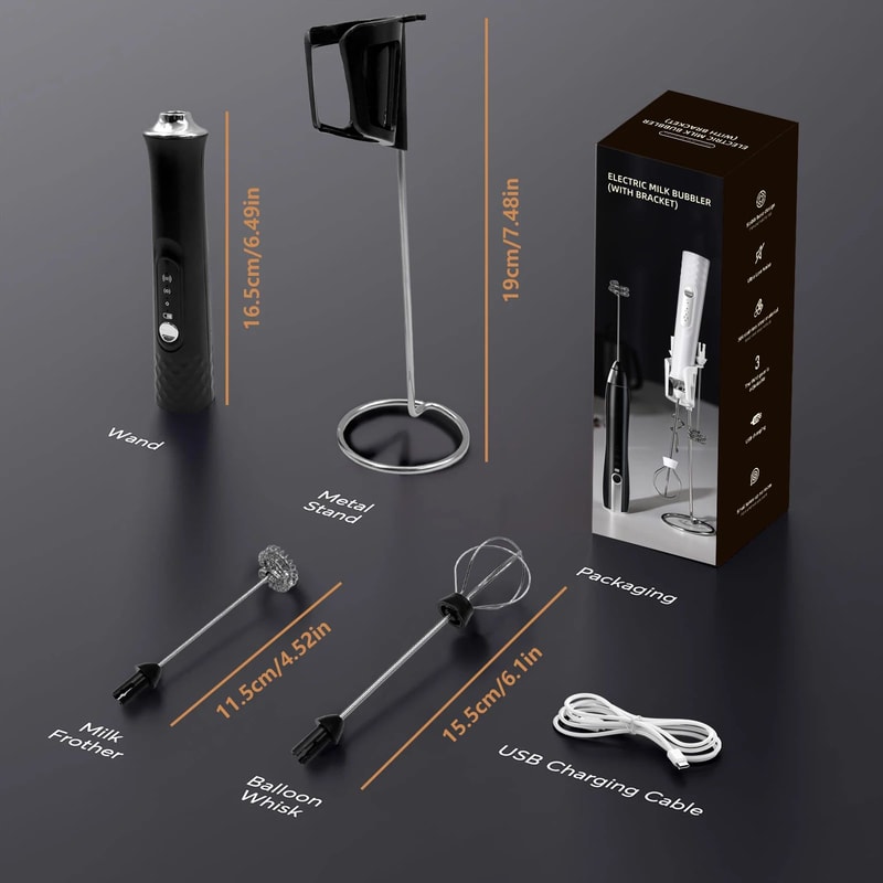 Rechargeable Handheld Milk Frother Wand 3Speed Coffee Frother For Latte Foam And Drink Mixing 5