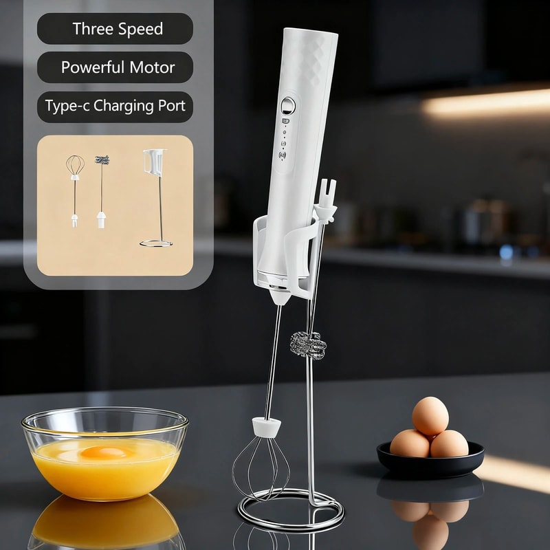 Rechargeable Handheld Milk Frother Wand 3Speed Coffee Frother For Latte Foam And Drink Mixing 6