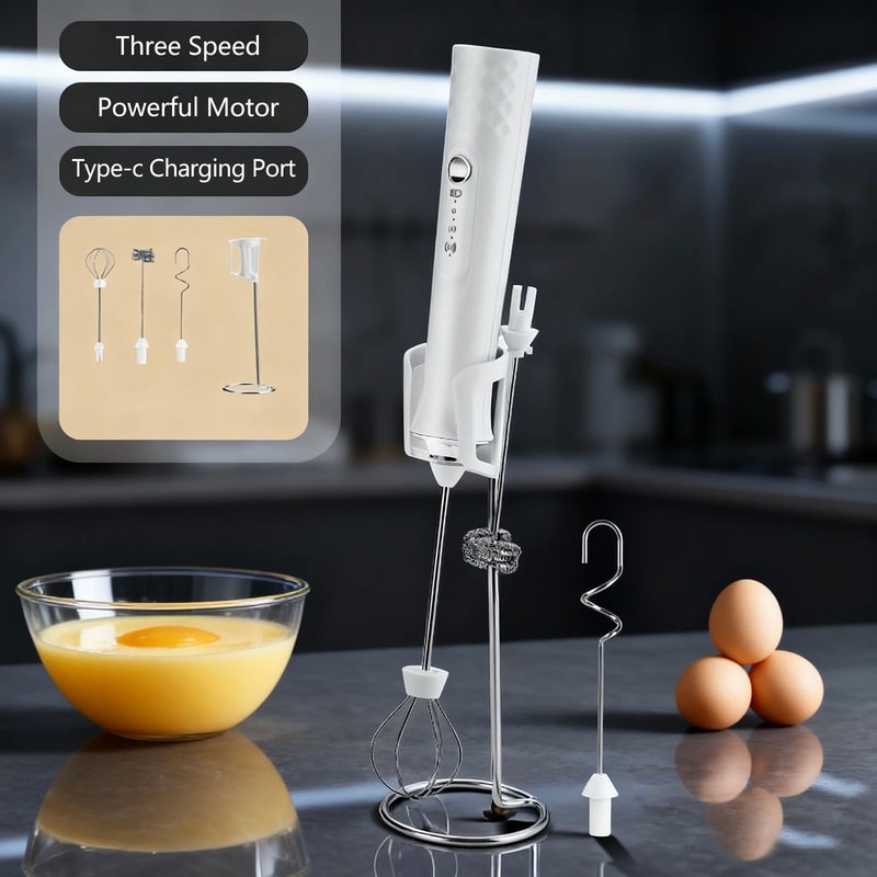 Rechargeable Handheld Milk Frother Wand 3Speed Coffee Frother For Latte Foam And Drink Mixing 8