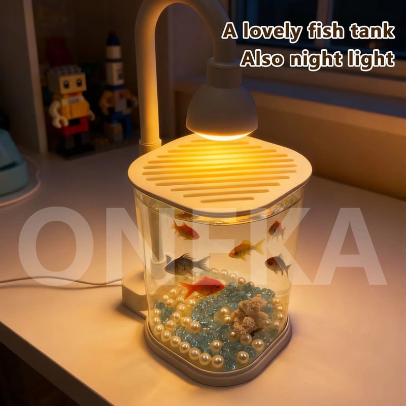 Desktop Aquarium Starter Kit With LED Light Small Betta Fish Tank For Kids Home Office 1