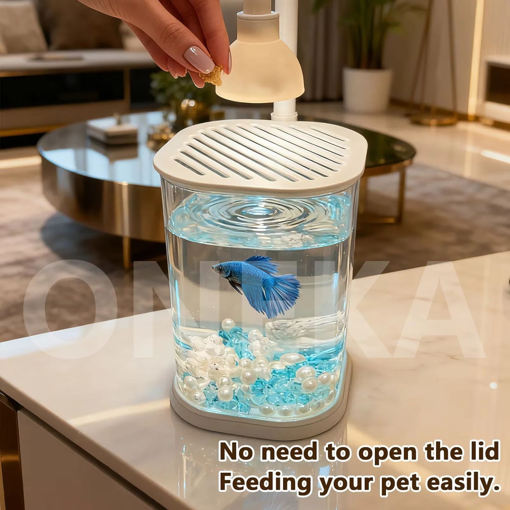 Desktop Aquarium Starter Kit With LED Light Small Betta Fish Tank For Kids Home Office 2