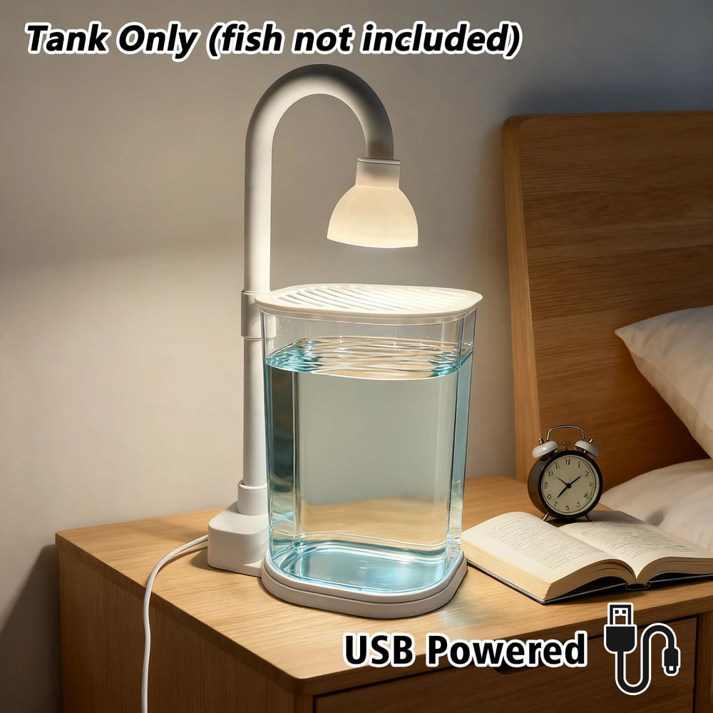 Desktop Aquarium Starter Kit With LED Light Small Betta Fish Tank For Kids Home Office 6