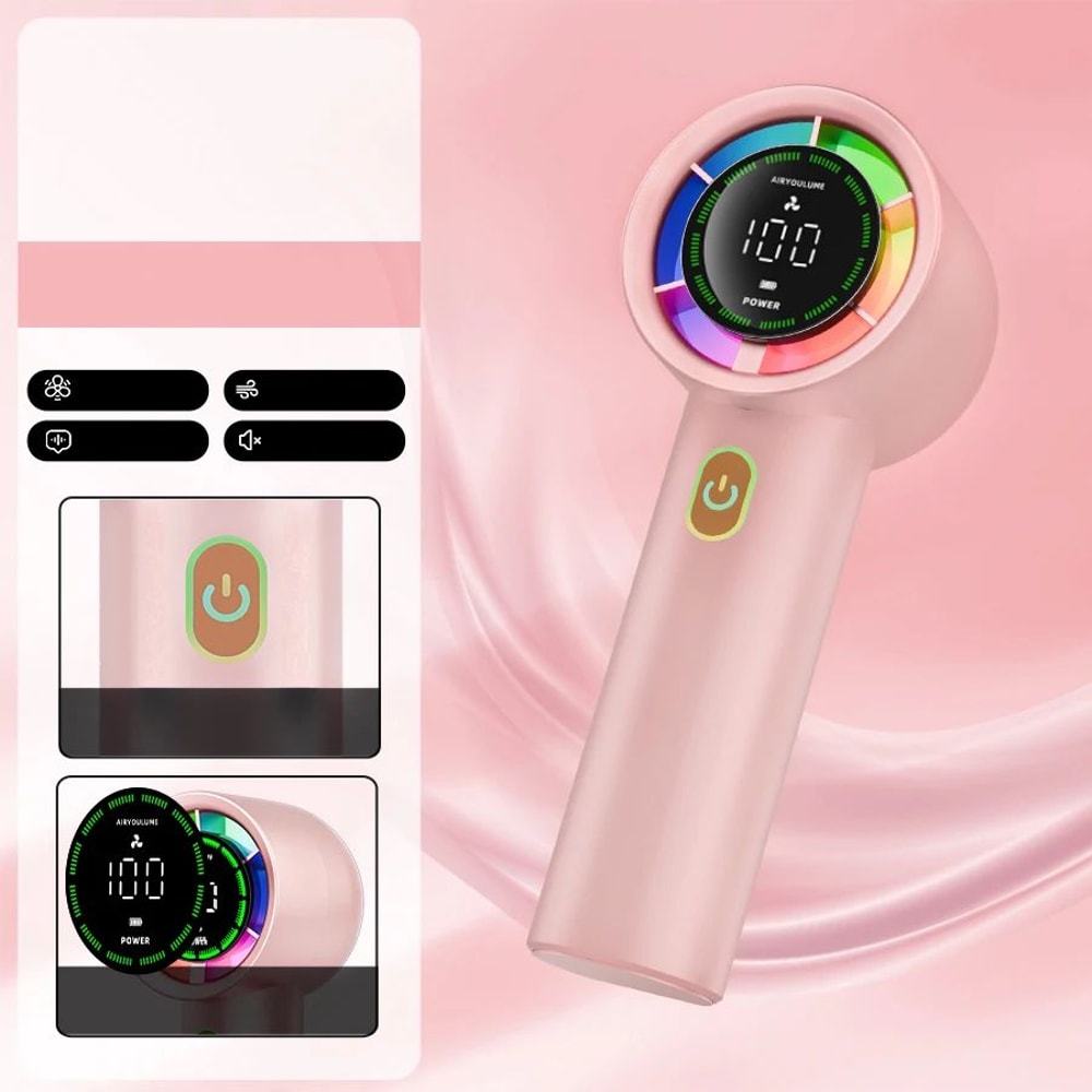 BreezePulse Handheld Fan 6Speed Portable Rechargeable Fan With Digital Display 3000mAh Battery 8