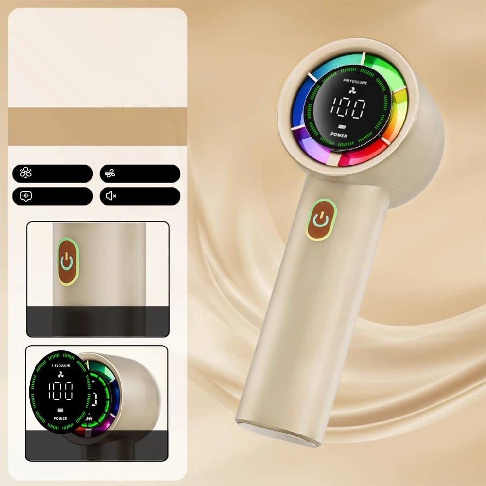 BreezePulse Handheld Fan 6Speed Portable Rechargeable Fan With Digital Display 3000mAh Battery 9