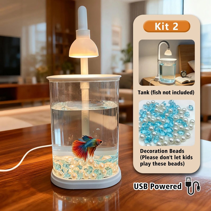 Mini Desktop Aquarium Starter Kit With LED Light Compact Betta Fish Tank Small Tabletop Aquarium 8