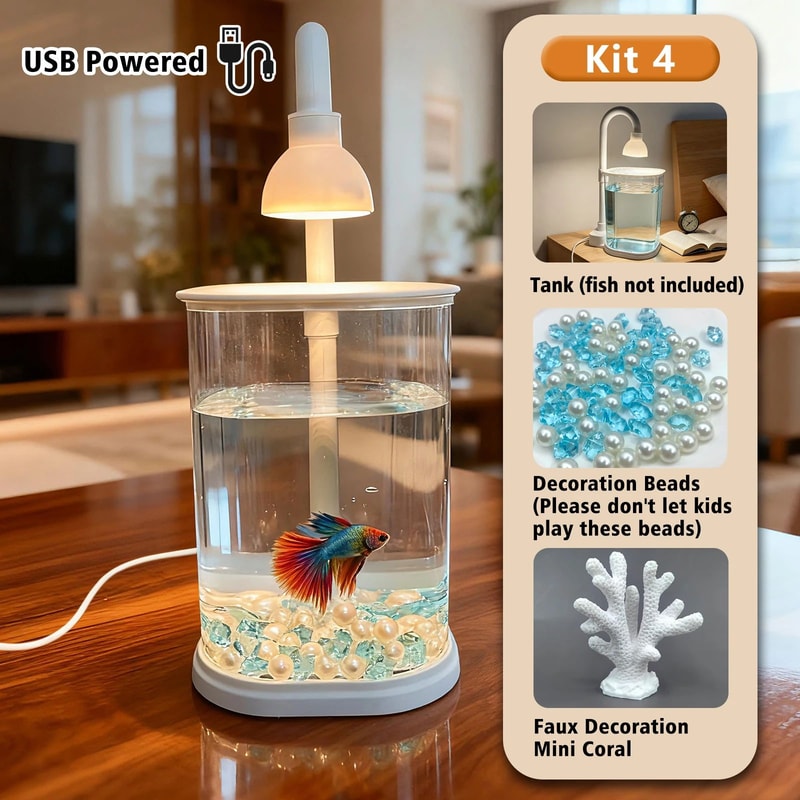 Mini Desktop Aquarium Starter Kit With LED Light Compact Betta Fish Tank Small Tabletop Aquarium 10