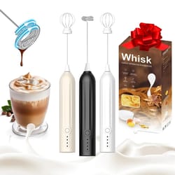 usb-c rechargeable handheld milk frother wand – 3-speed portable coffee foam whisk with dual heads