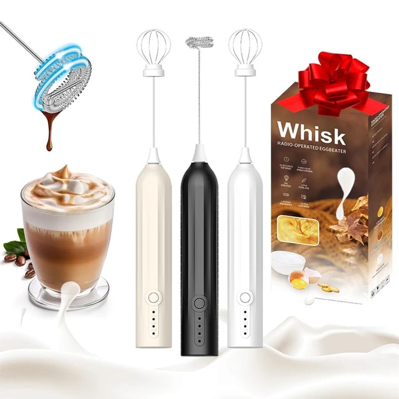 USBC Rechargeable Handheld Milk Frother Wand 3Speed Portable Coffee Foam Whisk With Dual Heads 0