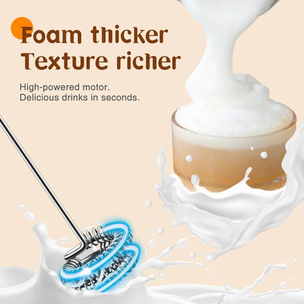 USBC Rechargeable Handheld Milk Frother Wand 3Speed Portable Coffee Foam Whisk With Dual Heads 1
