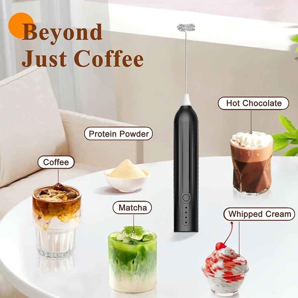 USBC Rechargeable Handheld Milk Frother Wand 3Speed Portable Coffee Foam Whisk With Dual Heads 2