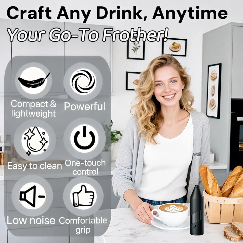 BaristaStyle Handheld Milk Frother Wand Fast Electric Latte Foam Maker Matcha Whisk 1