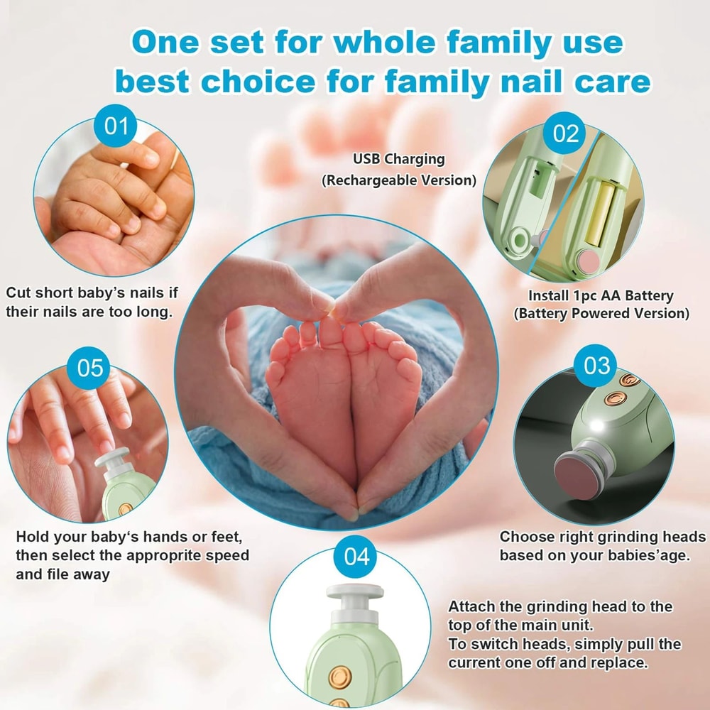 Gentle Baby Nail Trimmer With LED Light Quiet Electric Baby Nail File Safe Baby Manicure Set For 5