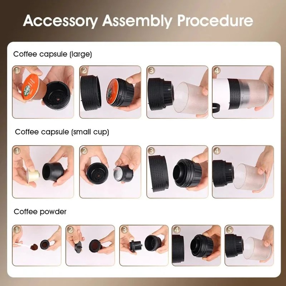 3in1 Portable Espresso Machine For Car Home Capsule Ground Travel Coffee Maker 3