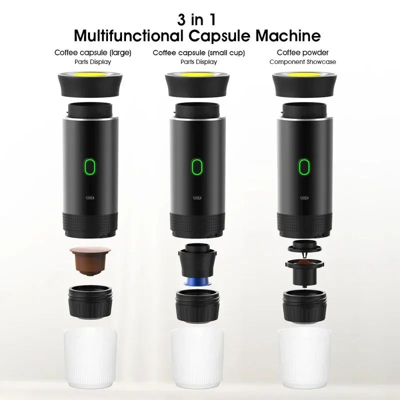 3in1 Portable Espresso Machine For Car Home Capsule Ground Travel Coffee Maker 5