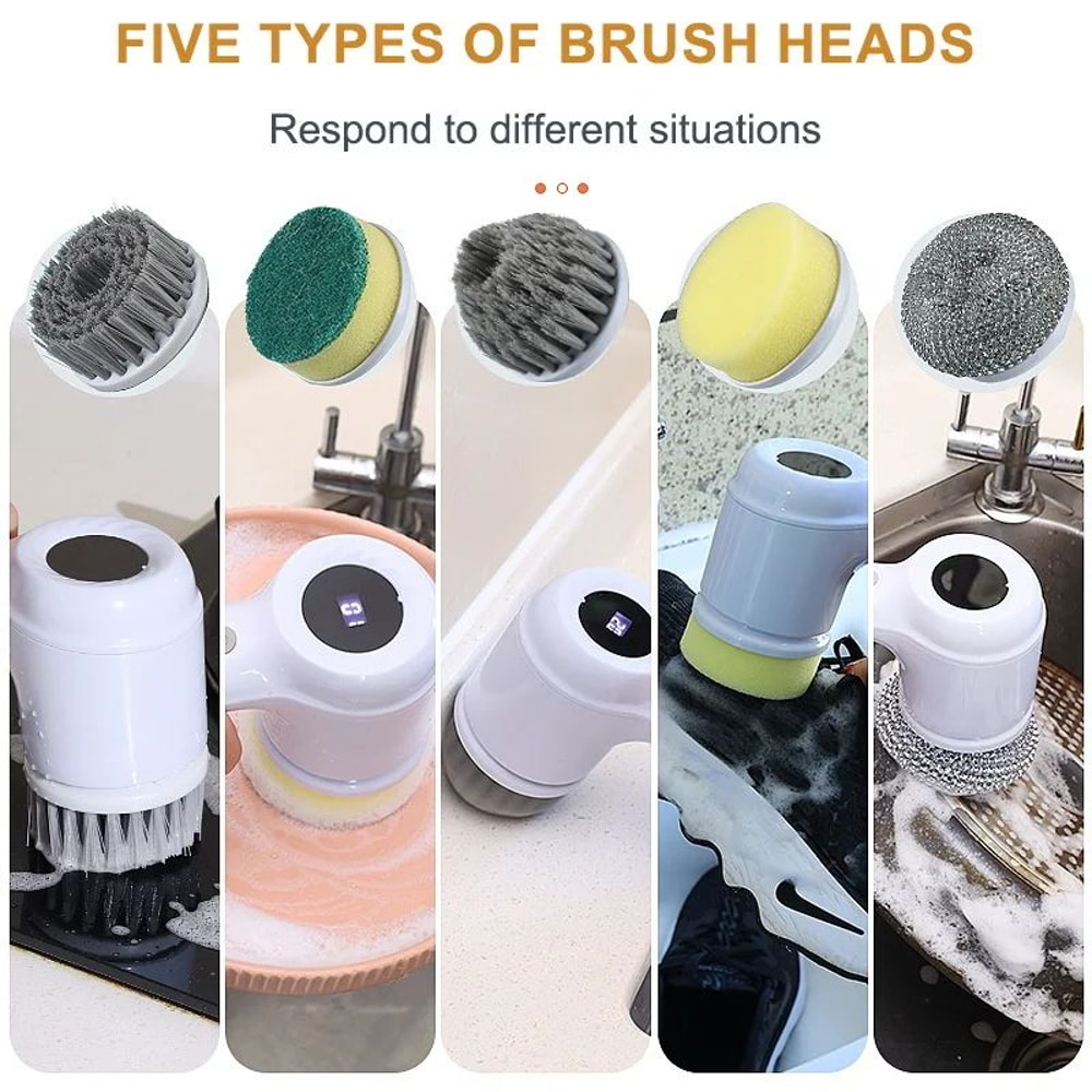 Cordless Electric Spin Scrubber With 5 Brush Heads USB Rechargeable Rotary Cleaning Brush For Bath 0