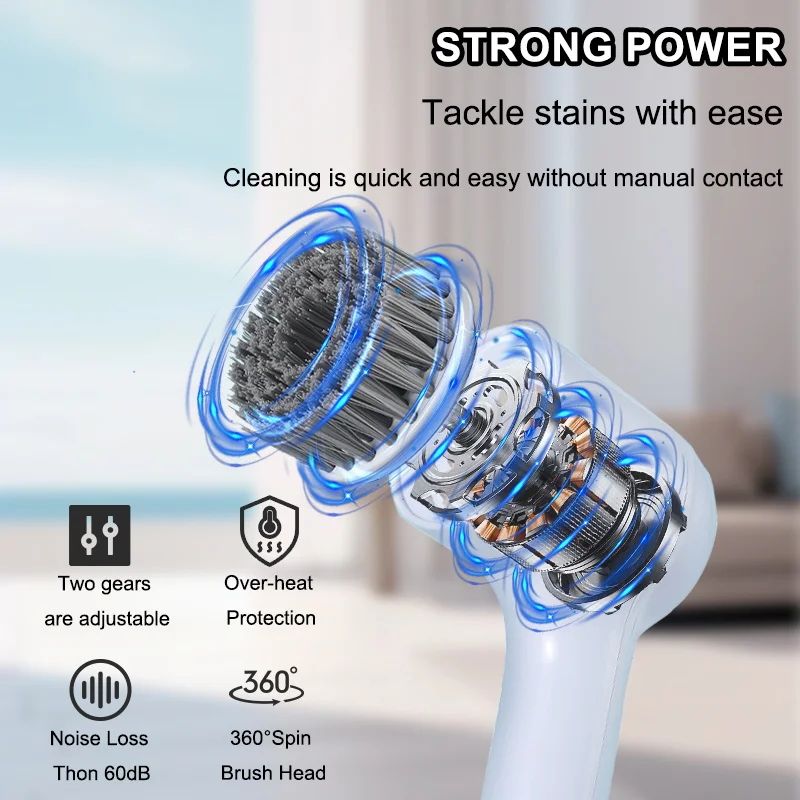 Cordless Electric Spin Scrubber With 5 Brush Heads USB Rechargeable Rotary Cleaning Brush For Bath 1