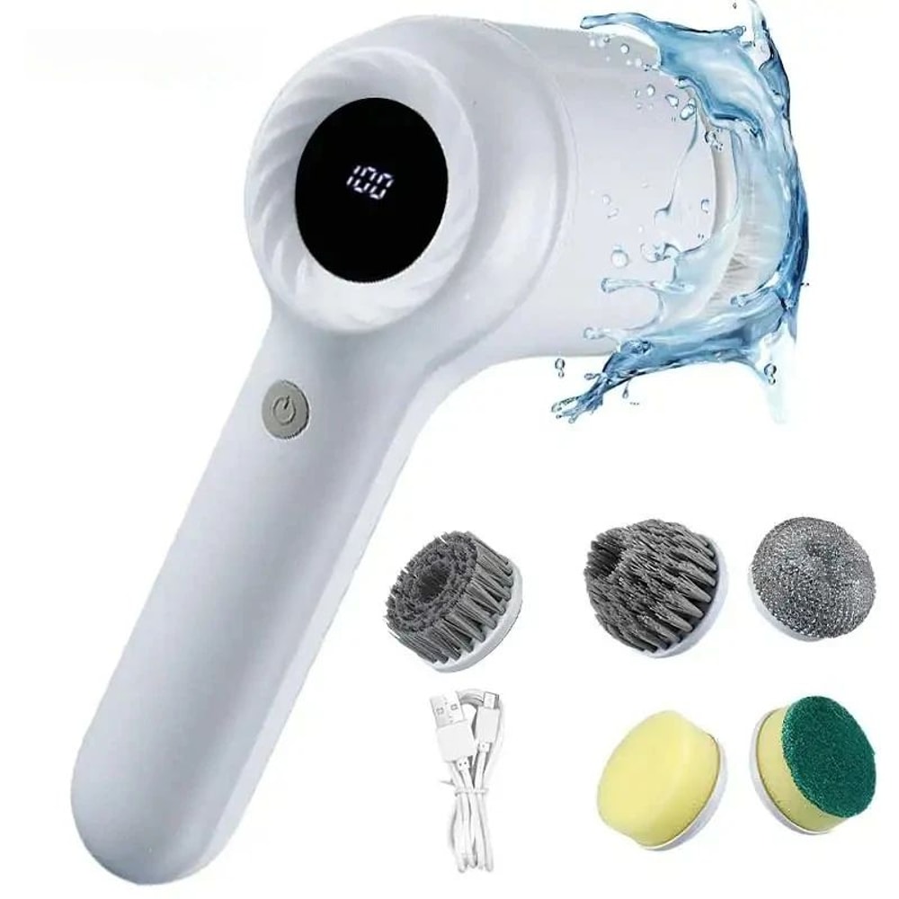 Cordless Electric Spin Scrubber With 5 Brush Heads USB Rechargeable Rotary Cleaning Brush For Bath 2