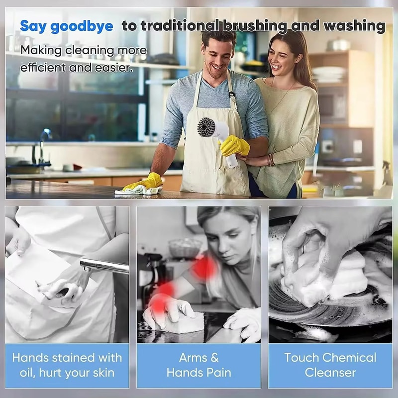 Cordless Electric Spin Scrubber With 5 Brush Heads USB Rechargeable Rotary Cleaning Brush For Bath 5