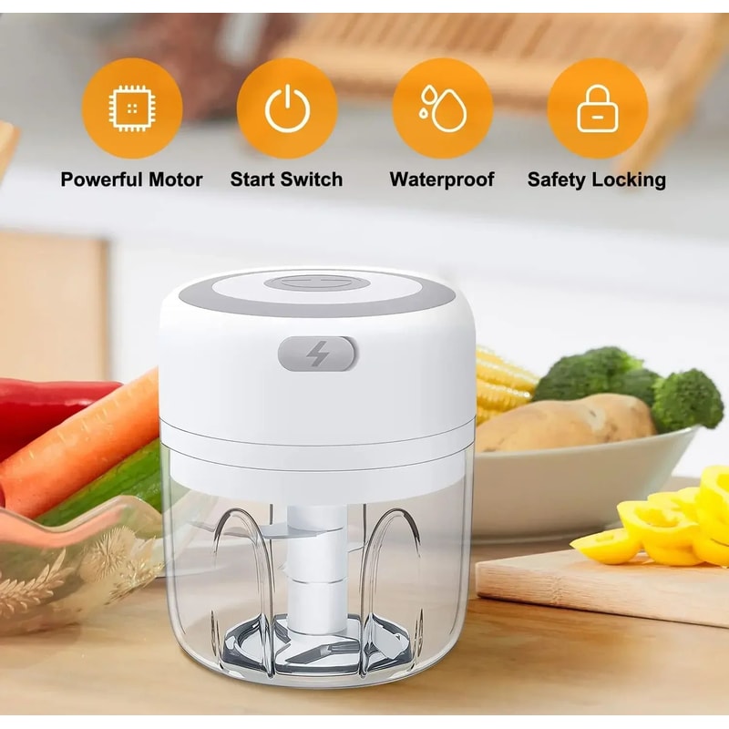 Cordless 300ml Electric Garlic Chopper USB Rechargeable Mini Food Processor With Stainless Steel B 1