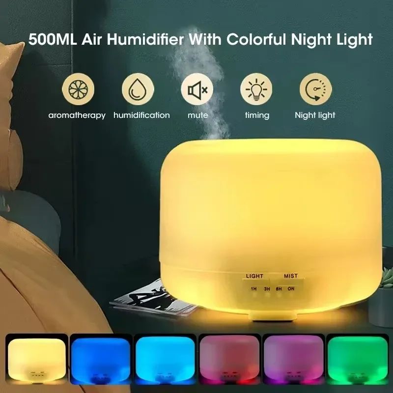500ml Wood Grain Essential Oil Diffuser Ultrasonic Cool Mist Humidifier With 7Color Night Light 2