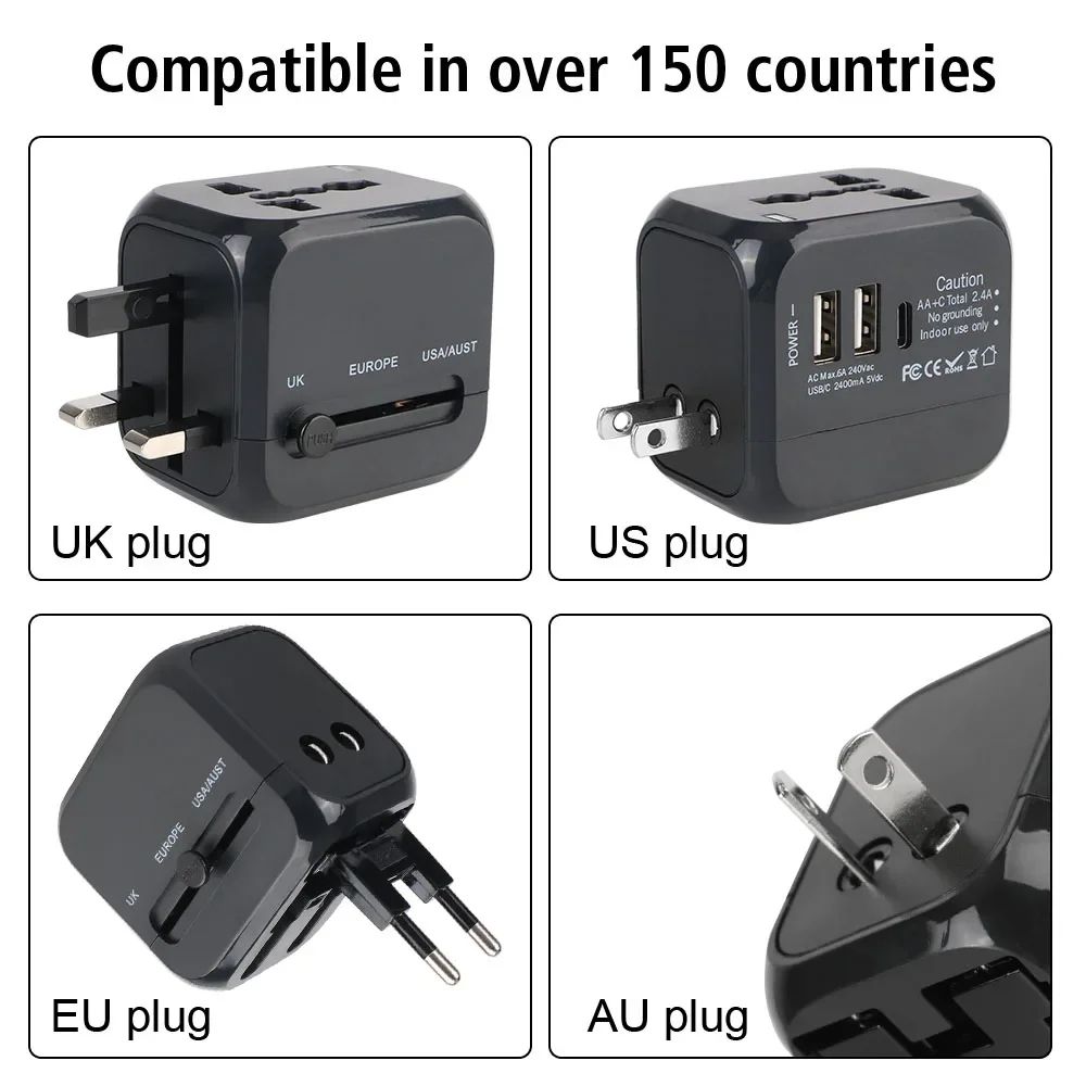Universal Travel Adapter With USBC Dual USB Ports USEUUKAU Fast Worldwide Charger 2