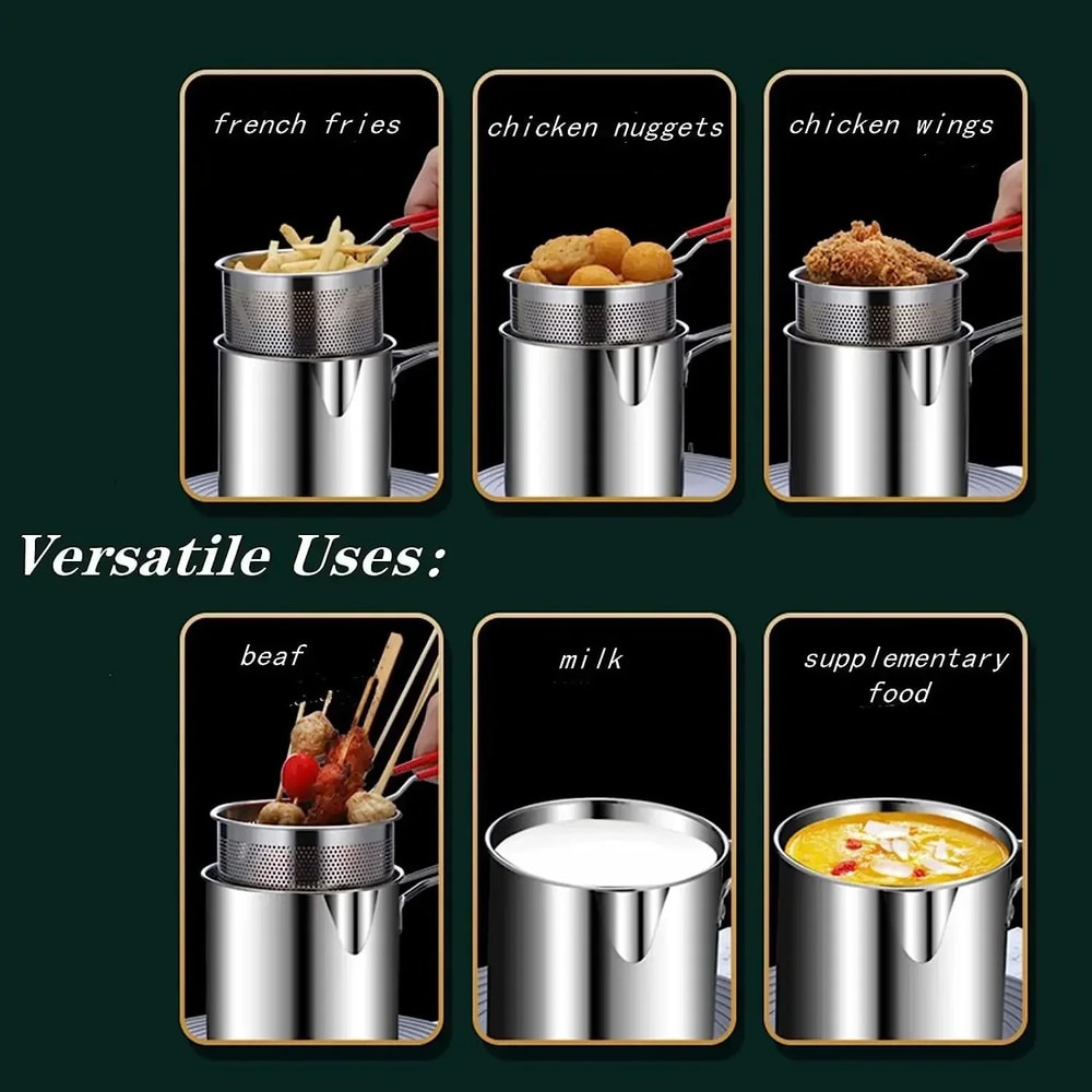 Stainless Steel Deep Fryer With Basket Countertop Tempura Chicken Frying Pot With CoolTouch Handl 5