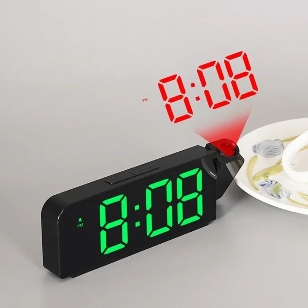 Projection Ceiling Alarm Clock With Temperature Date LED Digital Display Night Mode 1224H PowerOf 0