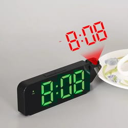 projection ceiling alarm clock with temperature & date - led digital display, night mode, 12/24h, power-off memory