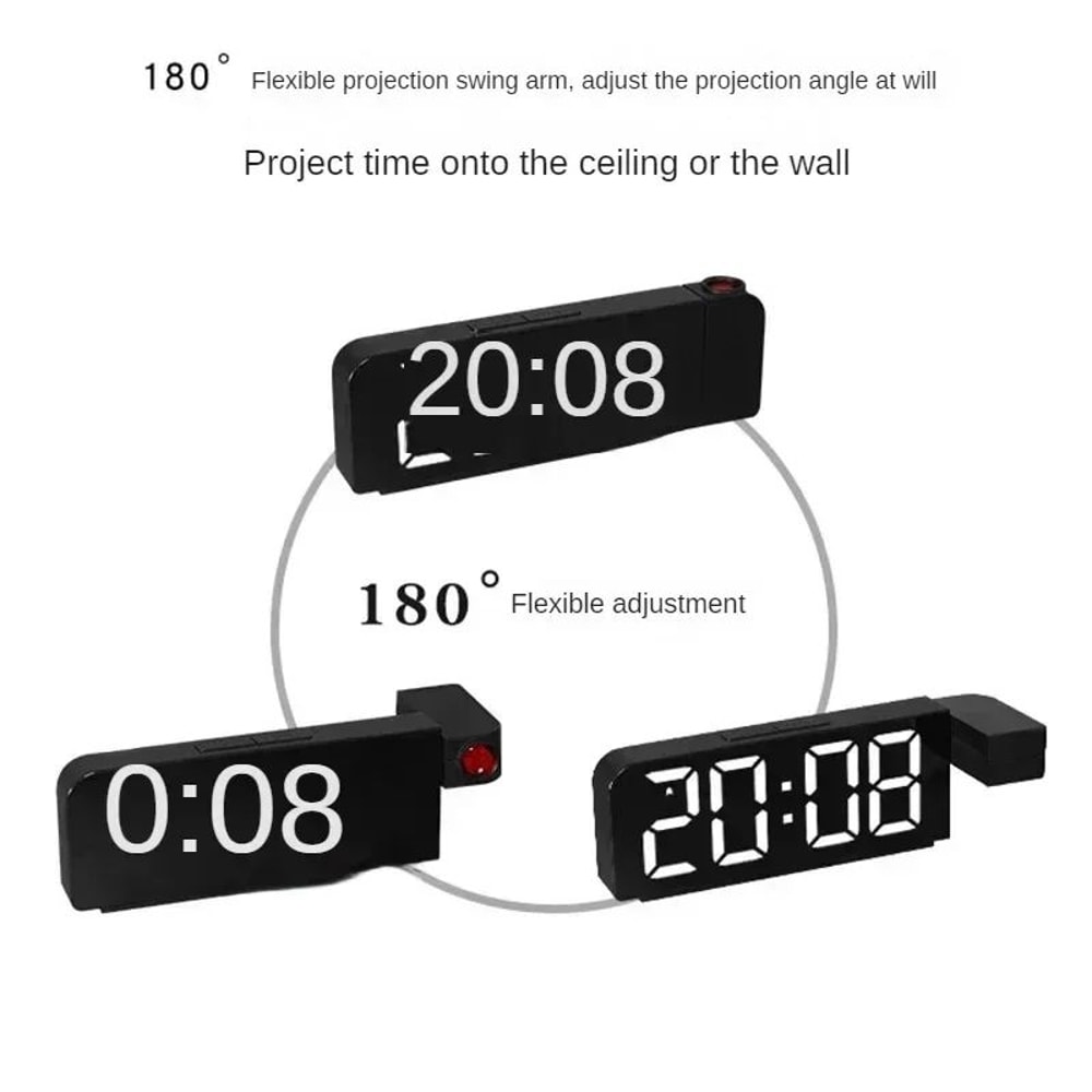 Projection Ceiling Alarm Clock With Temperature Date LED Digital Display Night Mode 1224H PowerOf 4
