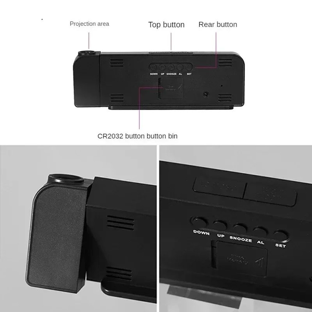 Projection Ceiling Alarm Clock With Temperature Date LED Digital Display Night Mode 1224H PowerOf 5