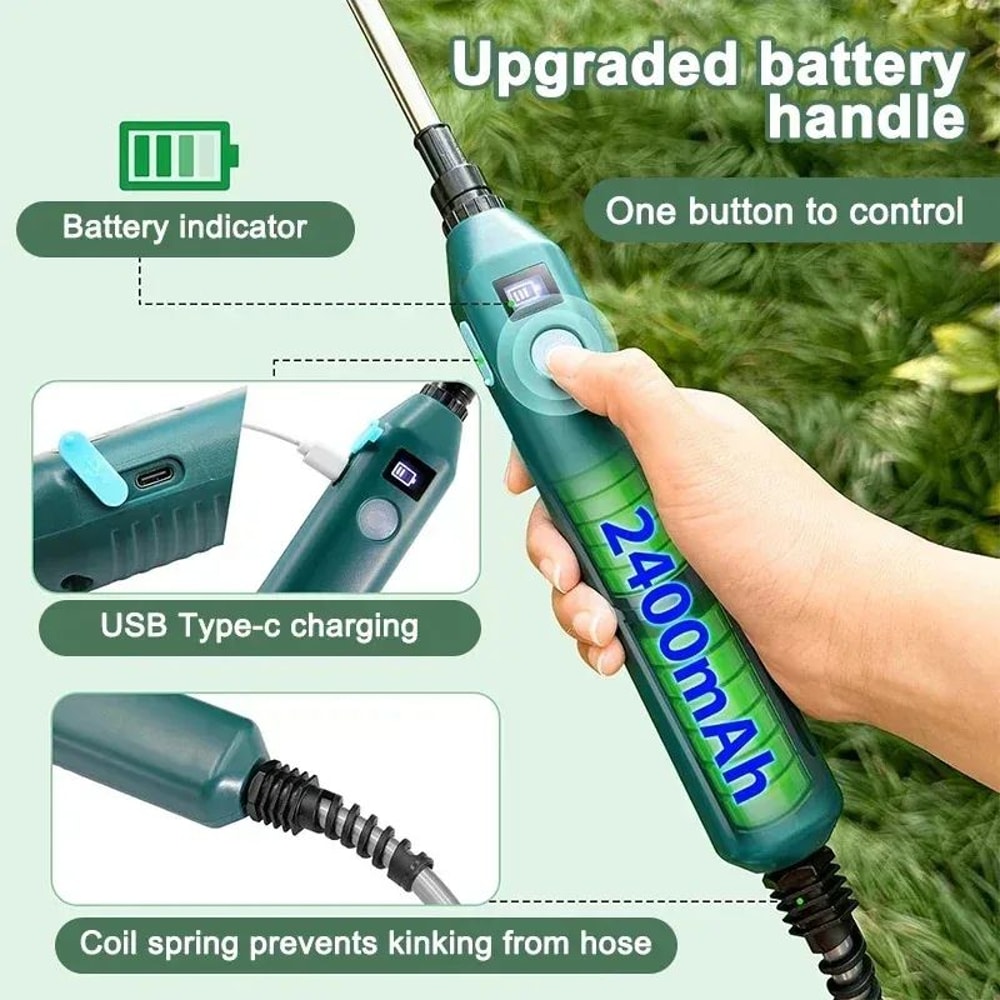 HighPressure Electric Garden Sprayer 2400mAh With 3 Nozzles Telescopic Wand 1