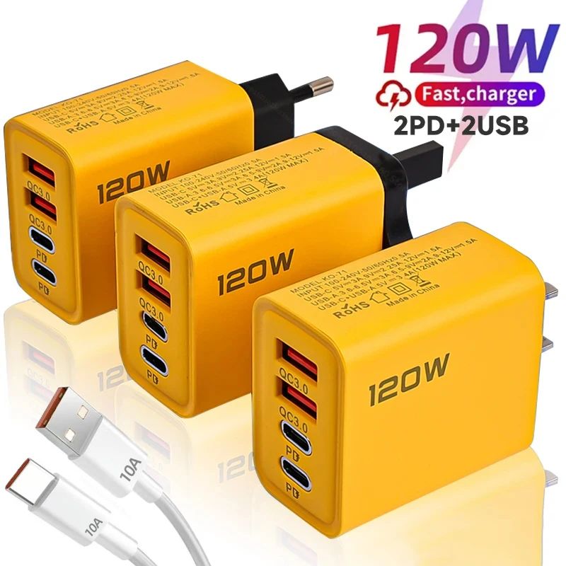 120W USB C PD 4Port Fast Charger Quick Charge 30 Travel Wall Adapter EUUS Plug 0