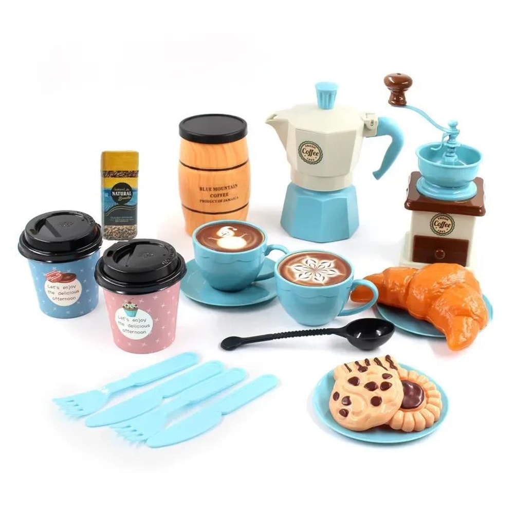 Kids Pretend Play Coffee Set With Cups Treats Afternoon Tea Playset For Play Kitchen Fun 0