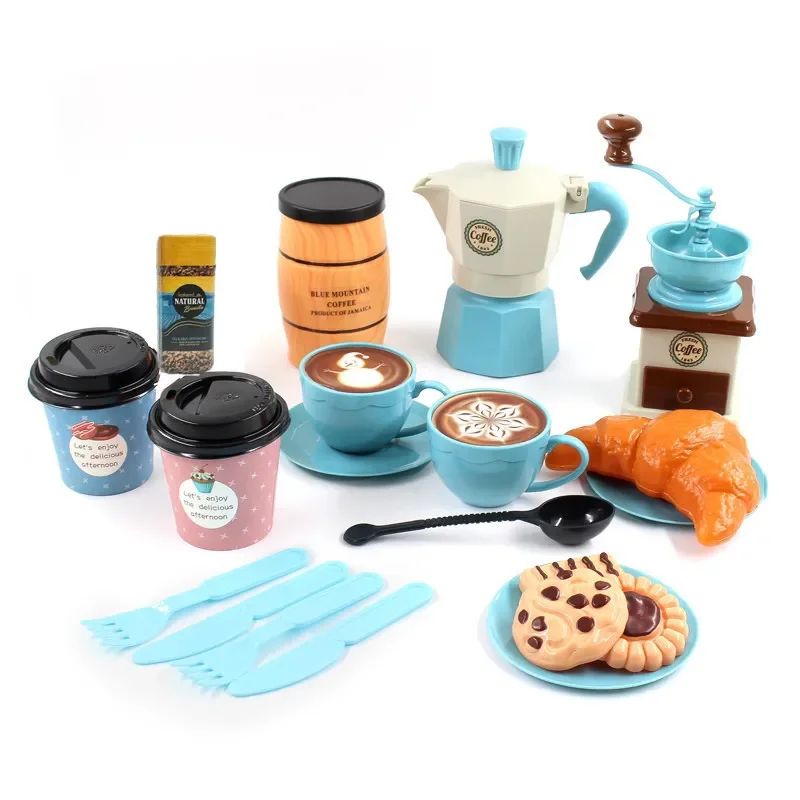 Kids Pretend Play Coffee Set With Cups Treats Afternoon Tea Playset For Play Kitchen Fun 0