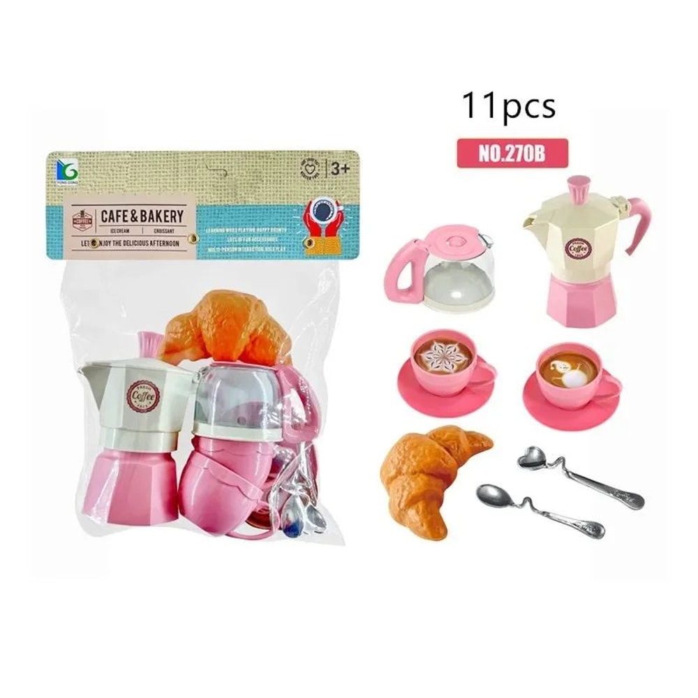 Kids Pretend Play Coffee Set With Cups Treats Afternoon Tea Playset For Play Kitchen Fun 8