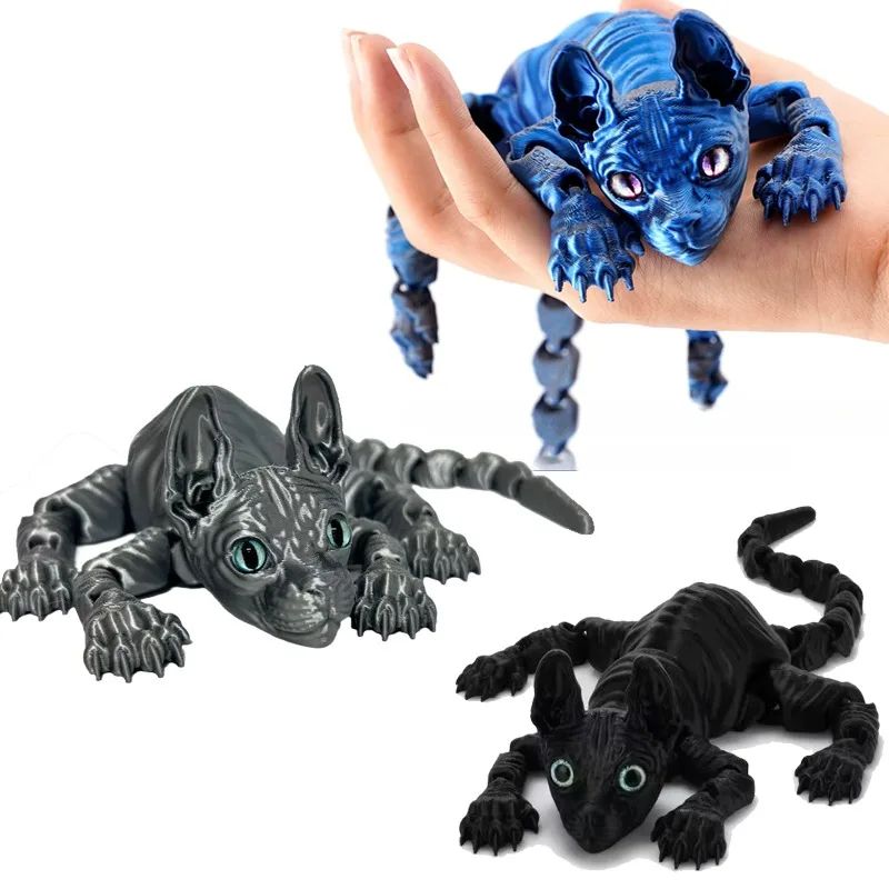 3D Printed Sphynx Cat Articulated Figurine Realistic Hairless Cat Fidget Desk Decor 0
