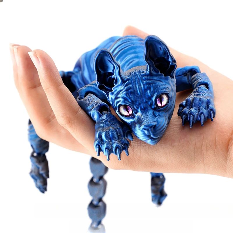 3D Printed Sphynx Cat Articulated Figurine Realistic Hairless Cat Fidget Desk Decor 1