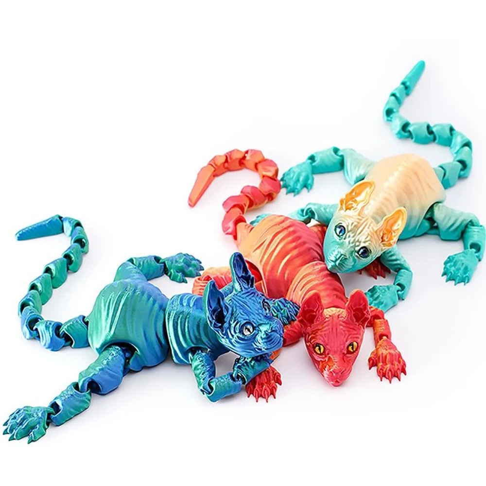 3D Printed Sphynx Cat Articulated Figurine Realistic Hairless Cat Fidget Desk Decor 3